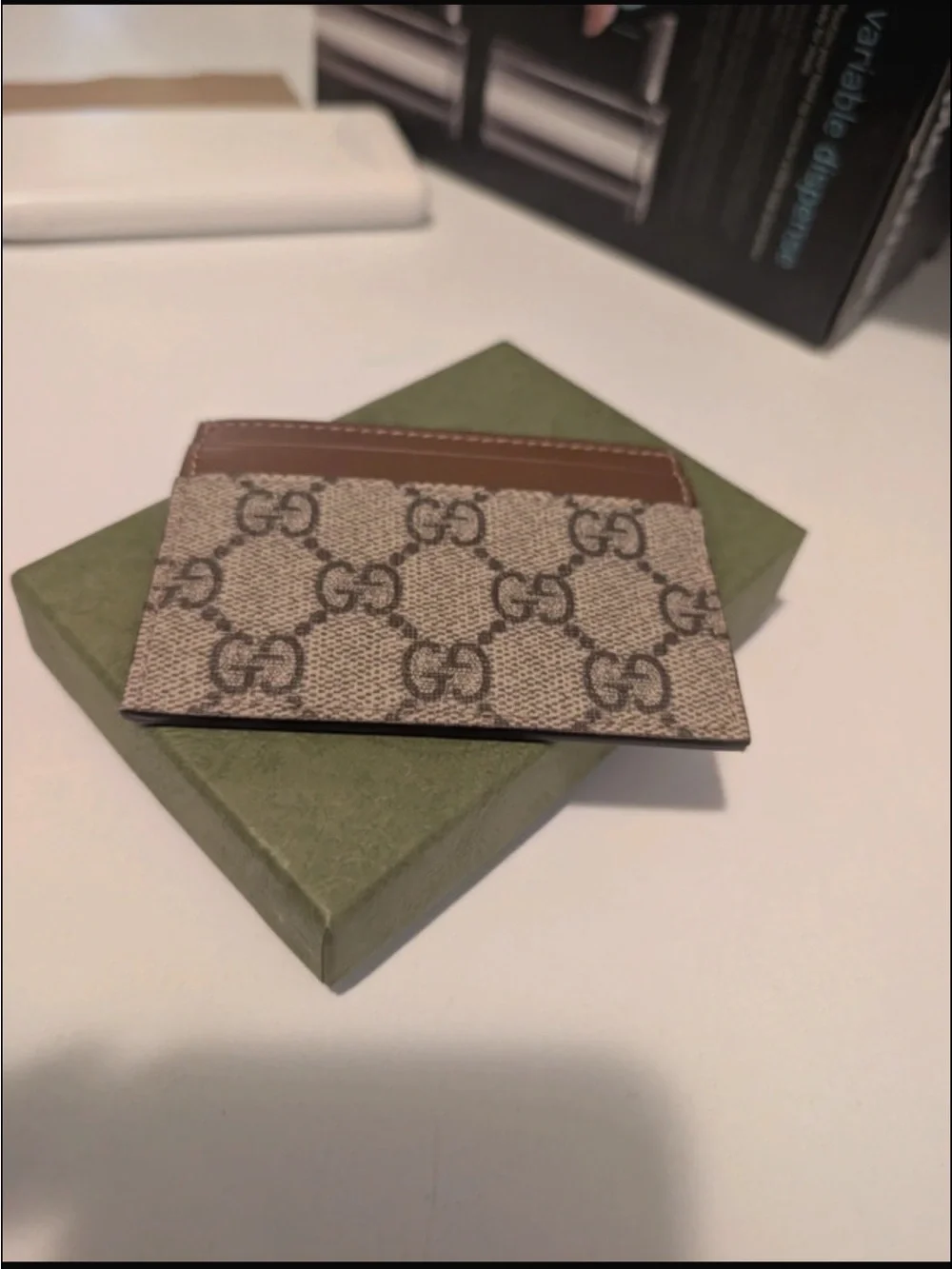 Gucci Beige and Brown GG Supreme Card Holder